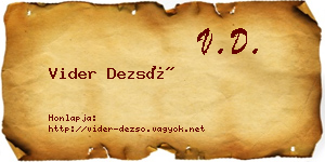 Vider Dezső névjegykártya